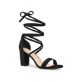 thumbnail image 1 of BLISSFUL STEP Women's Open Toe Lace Up Tie Up Block Heeled Sandals Black 7, 1 of 7
