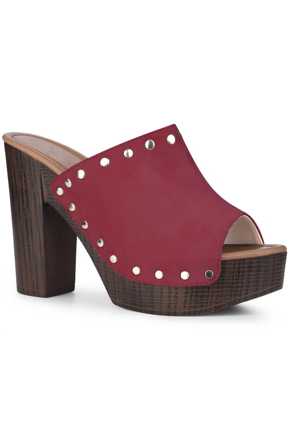 Women's Open Toe Platform Block Heel Slide Sandals Burgundy 8.5