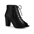 thumbnail image 1 of BLISSFUL STEP Women's Peep Toe Lace Up Block Heel Ankle Boots, 1 of 7