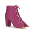 thumbnail image 1 of BLISSFUL STEP Women's Peep Toe Lace Up Block Heel Ankle Boots, 1 of 5