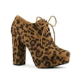 thumbnail image 1 of BLISSFUL STEP Women's Ankle Boots Faux Suede Chunky Heel Platform Lace - up Round Toe Dress Boots Leopard 6, 1 of 5