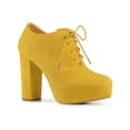 thumbnail image 1 of BLISSFUL STEP Women's Ankle Boots Faux Suede Chunky Heel Platform Lace - up Round Toe Dress Boots Yellow 7, 1 of 7