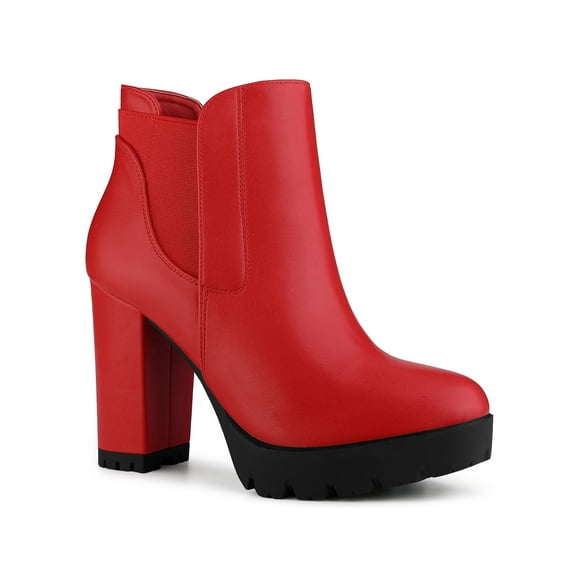 BLISSFUL STEP Women's Platform Block High Heels Chelsea Boots