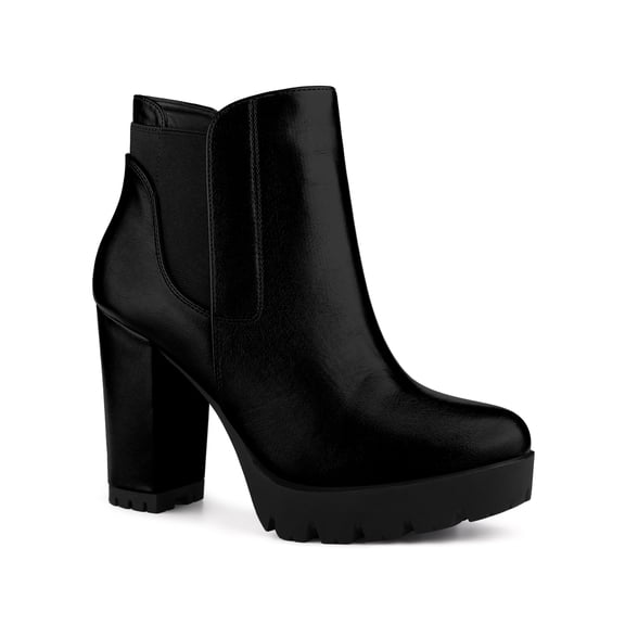 BLISSFUL STEP Women's Platform Block High Heels Chelsea Boots