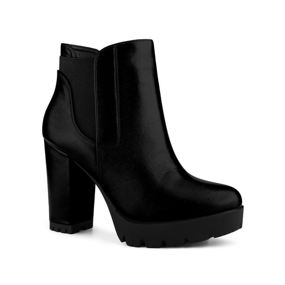 BLISSFUL STEP Women's Platform Block High Heels Chelsea Boots