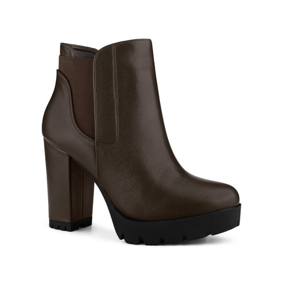BLISSFUL STEP Women's Platform Block High Heels Chelsea Boots