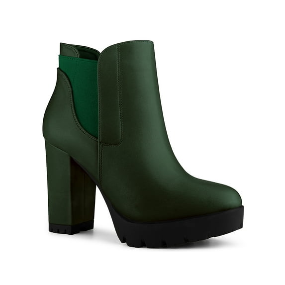 BLISSFUL STEP Women's Platform Block High Heels Chelsea Boots