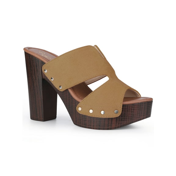 BLISSFUL STEP Women's Platform High Block Heel Slides Sandals