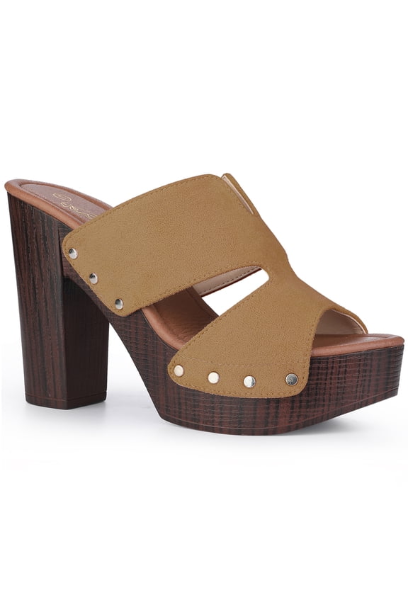 Women's Platform High Block Heel Slides Sandals