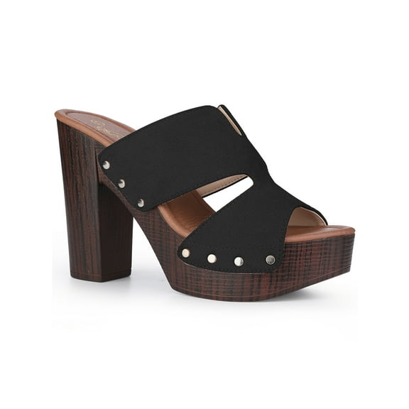 BLISSFUL STEP Women's Platform High Block Heel Slides Sandals