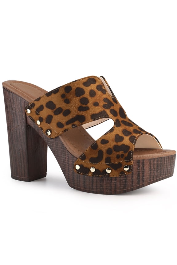 Women's Platform High Block Heel Slides Sandals