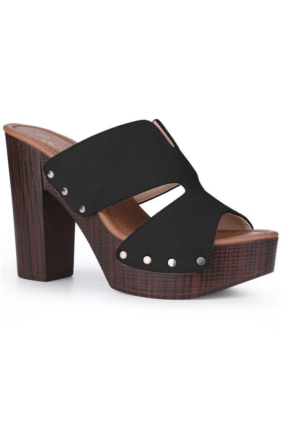 Women's Platform High Block Heel Slides Sandals