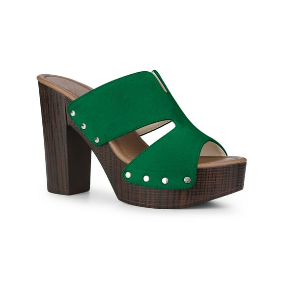 BLISSFUL STEP Women's Platform High Block Heel Slides Sandals