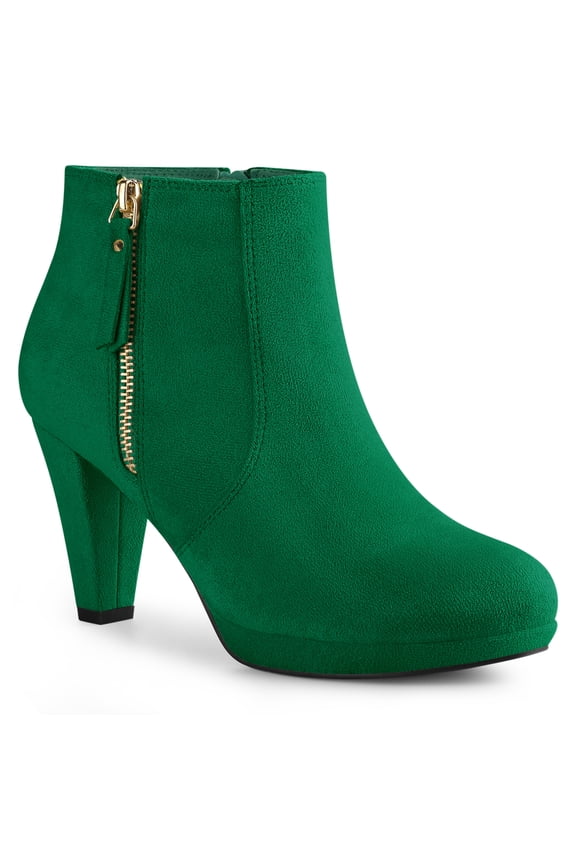 Women's Ankle Boots Platform Round Toe Block Heels Emerald Green 9.5