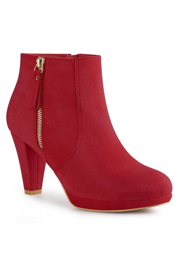 Women's Ankle Boots Platform Round Toe Block Heels Red 9.5