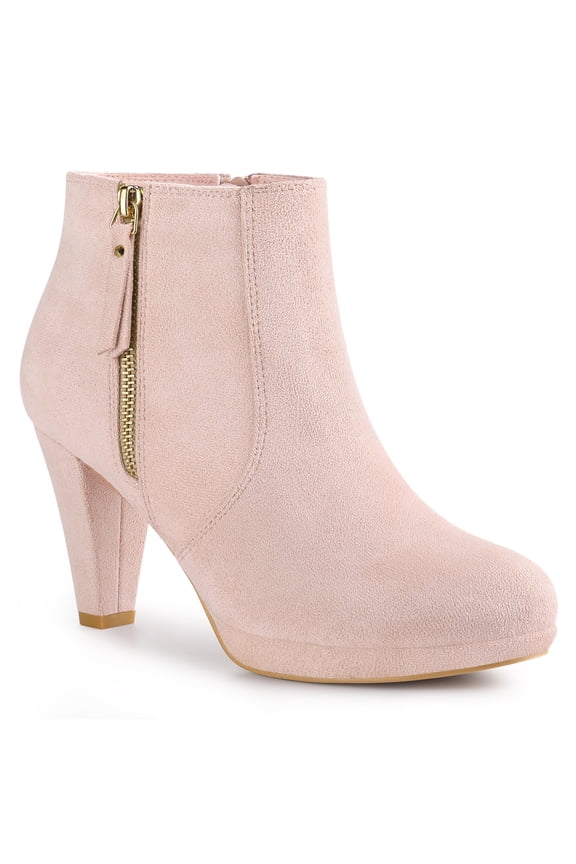 Women's Ankle Boots Platform Round Toe Block Heels Dust Pink 6.5
