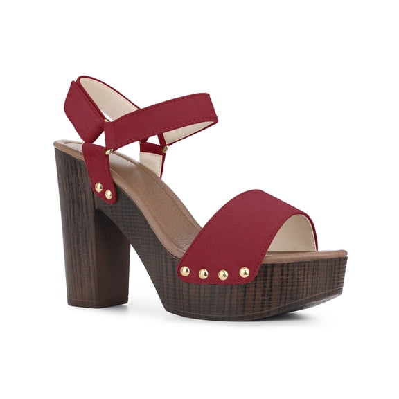 BLISSFUL STEP Women's Platform Slingback High Block Heel Sandals