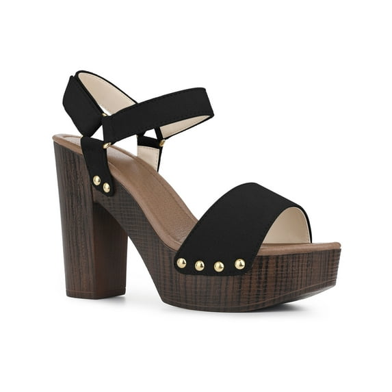 BLISSFUL STEP Women's Platform Slingback High Block Heel Sandals