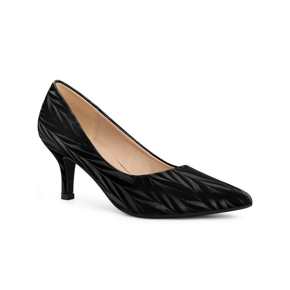 BLISSFUL STEP Women's Pointed Toe Printed Slip on Kitten Heel Pumps Black 9.5