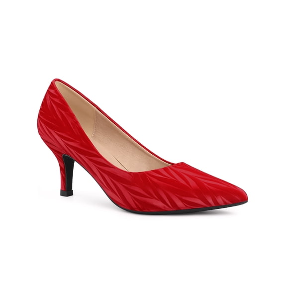 BLISSFUL STEP Women's Pointed Toe Printed Slip on Kitten Heel Pumps Red 9.5