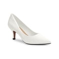 thumbnail image 1 of BLISSFUL STEP Women's Pointed Toe Printed Slip on Kitten Heel Pumps White 7.5, 1 of 5