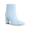 thumbnail image 1 of BLISSFUL STEP Women's Ankle Boots Faux Leather Chunky Heel Pointed Toe Side Zip Booties Sky Blue 6, 1 of 7