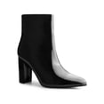 thumbnail image 1 of BLISSFUL STEP Women's Ankle Boots Faux Leather Chunky Heel Pointed Toe Side Zip Booties Black 6, 1 of 7