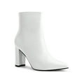 thumbnail image 1 of BLISSFUL STEP Women's Ankle Boots Faux Leather Chunky Heel Pointed Toe Side Zip Booties White 7, 1 of 6