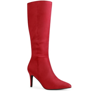 Perphy Women's Pointy Toe Stiletto Heel Side Zip Knee High Boots