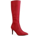 thumbnail image 1 of BLISSFUL STEP Women's Boots Faux Suede Knee High Pointy Toe Stiletto Heel Dress Boots Red 9.5, 1 of 7
