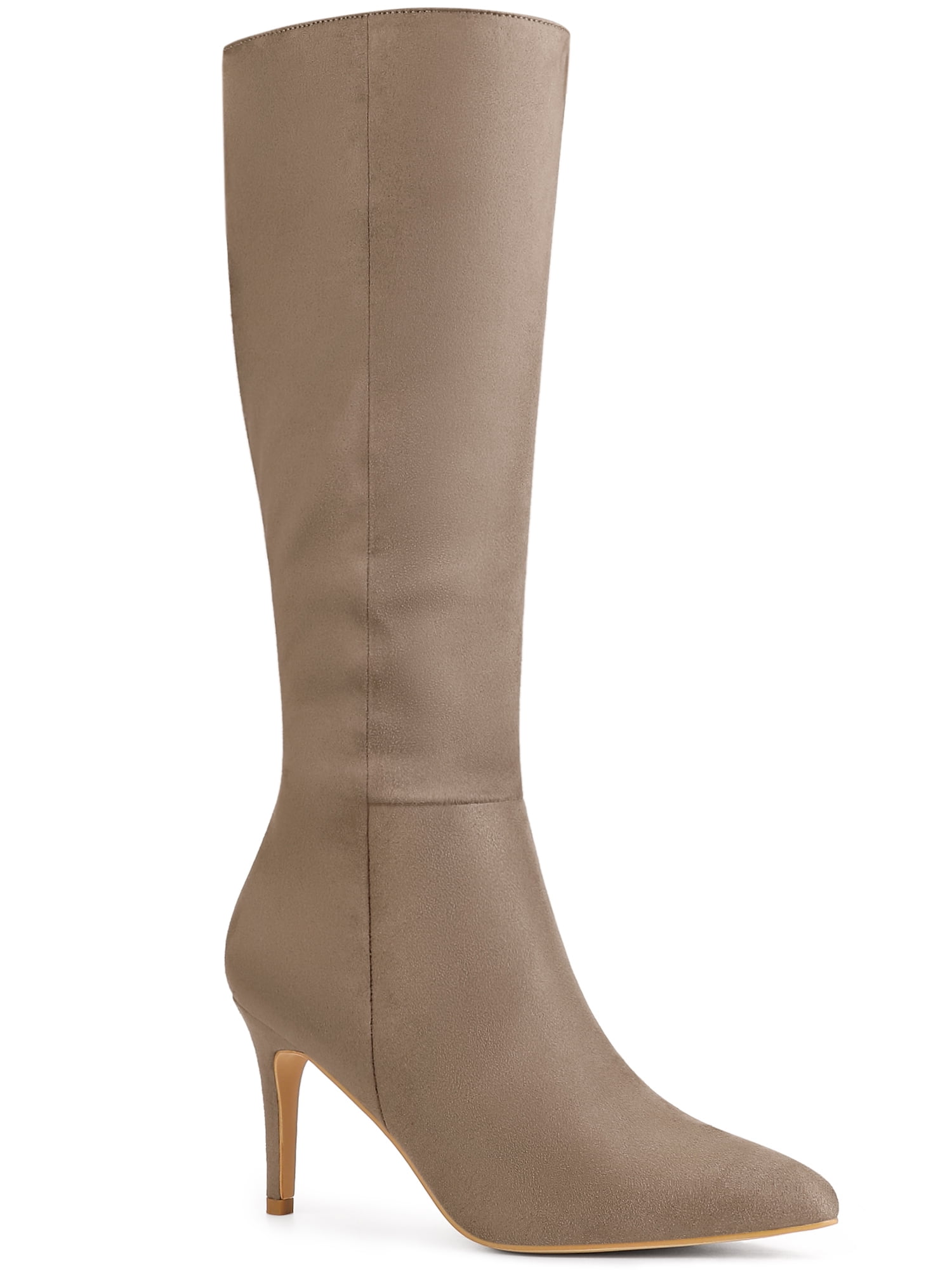 Taupe Faux Suede Low Stiletto Heel Slouchy Boots | Lime Lush  Taupe Over The Knee Pointy Toe Stiletto Heel Boots display picture 1