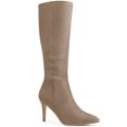 thumbnail image 1 of BLISSFUL STEP Women's Boots Faux Suede Knee High Pointy Toe Stiletto Heel Dress Boots Taupe 7.5, 1 of 7