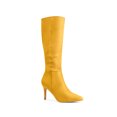 thumbnail image 1 of BLISSFUL STEP Women's Boots Faux Suede Knee High Pointy Toe Stiletto Heel Dress Boots Yellow 7.5, 1 of 6