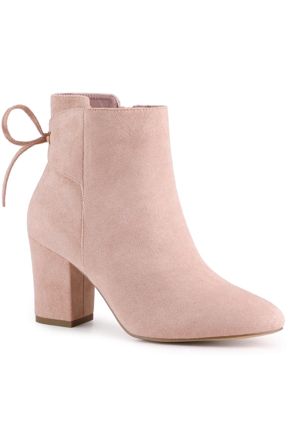 Women's Round Toe Block Heels Ankle Booties Dust Pink 7
