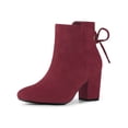 thumbnail image 1 of BLISSFUL STEP Women's Round Toe Block Heels Ankle Booties Burgundy 9, 1 of 5