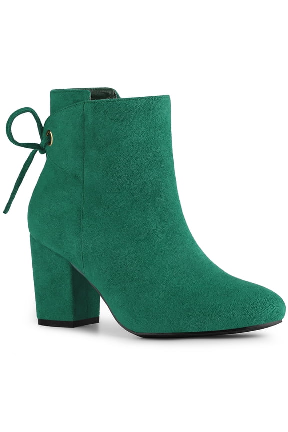 Women's Round Toe Block Heels Ankle Booties Emerald Green 6