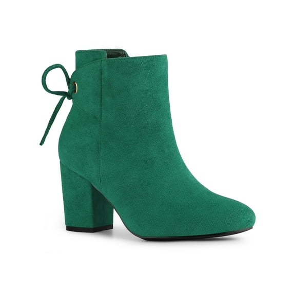 BLISSFUL STEP Women's Round Toe Block Heels Ankle Booties