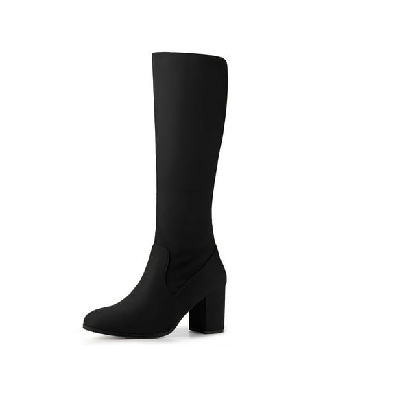 BLISSFUL STEP Women's Round Toe Block Heels Knee High Boots Black 9