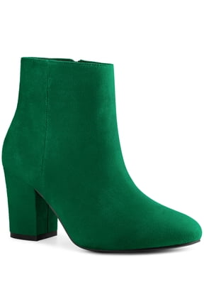Women's Round Toe Block High Heels Ankle Boots Green (Size 8)