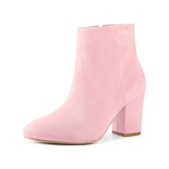 BLISSFUL STEP Women's Round Toe Block High Heels Ankle Boots