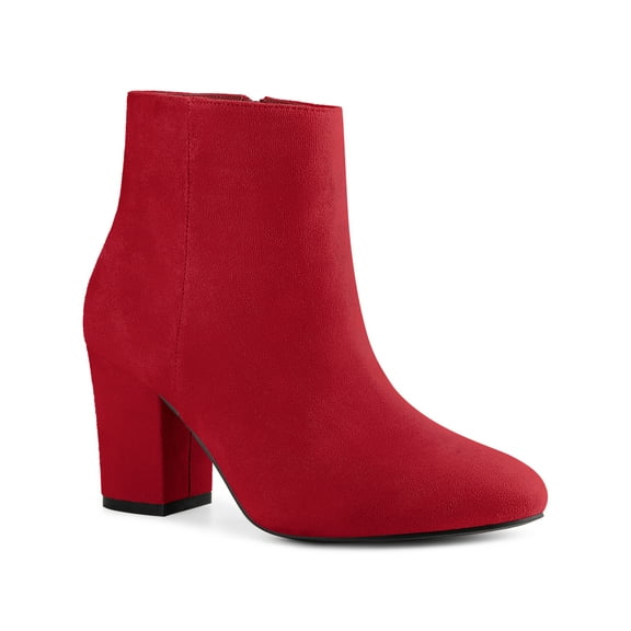 BLISSFUL STEP Women's Round Toe Block High Heels Ankle Boots