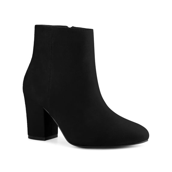 BLISSFUL STEP Women's Round Toe Block High Heels Ankle Boots