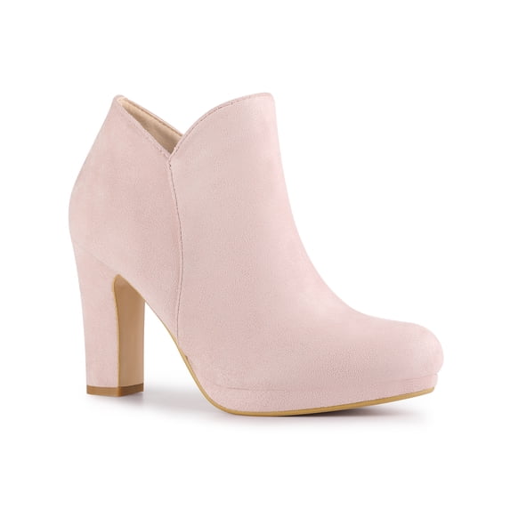 BLISSFUL STEP Women's Round Toe Platform Block Heels Ankle Booties Dust Pink 6