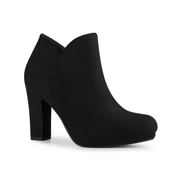 BLISSFUL STEP Women's Round Toe Platform Block Heels Ankle Booties Black 8.5