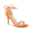 thumbnail image 1 of BLISSFUL STEP Women's Shoes Stiletto Heels Rhinestone Ankle Tie Open Toe Faux Suede Party Sandals Fluorescent Orange 10, 1 of 7