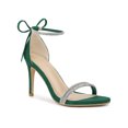 thumbnail image 1 of BLISSFUL STEP Women's Shoes Stiletto Heels Rhinestone Ankle Tie Open Toe Faux Suede Party Sandals Green 6, 1 of 8