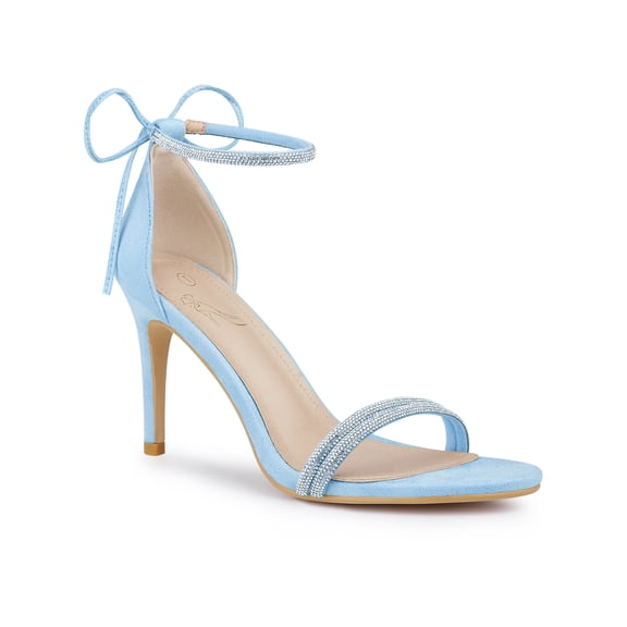 BLISSFUL STEP Women's Shoes Stiletto Heels Rhinestone Ankle Tie Open Toe Faux Suede Party Sandals Sky Blue 7