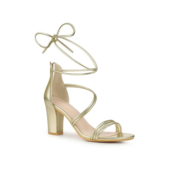 BLISSFUL STEP Women's Sandals Block Heels Open Toe Strappy Lace up Sandals