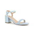thumbnail image 1 of BLISSFUL STEP Women's Sandals Block Heels Slingback Buckle Woven Sandals Light Blue 9, 1 of 6