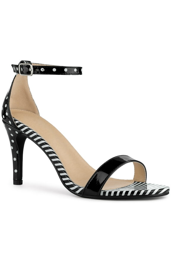 Women's Sandals Stiletto Heels Stripe Ankle Strap Polka Dots Sandals Black 7